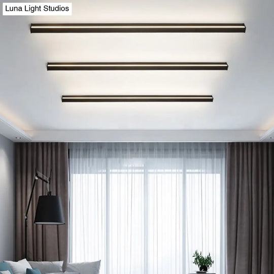 Sleek Black Led Wall Sconce For Hallways - Linear Flush Mount Design