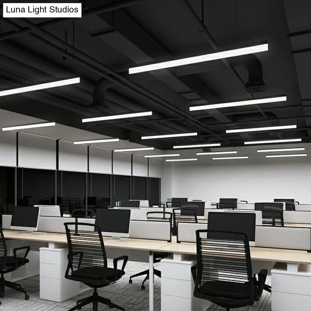 Sleek Black Linear Chandelier: Simplicity Acrylic Led Pendant Light For Office