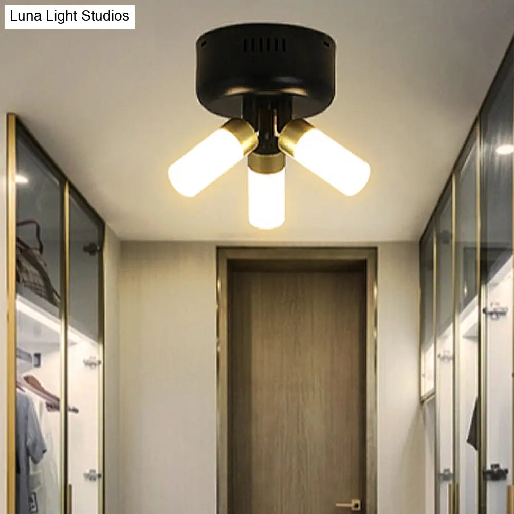 Sleek Black Metal 3 - Light Led Semi Flush Ceiling Fixture For Balcony Pipings