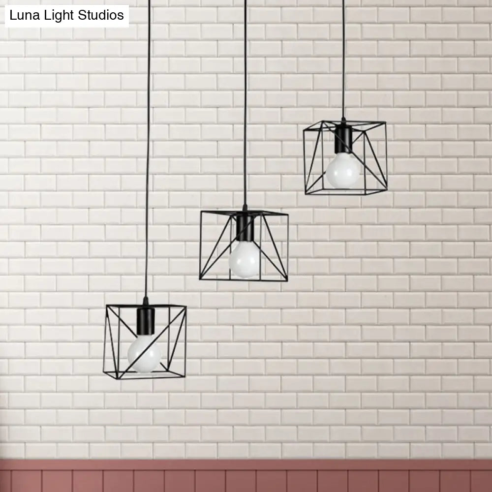 Sleek Black Metal Ceiling Fixture: Loft Industrial 3-Light Bedside Hanging Light