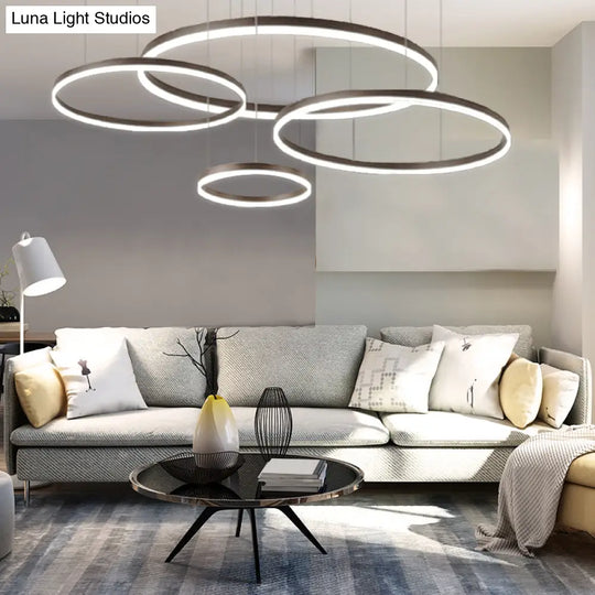 Sleek Black Metal Led Chandelier: Elegant Minimalistic Hanging Ceiling Light For Sitting Room