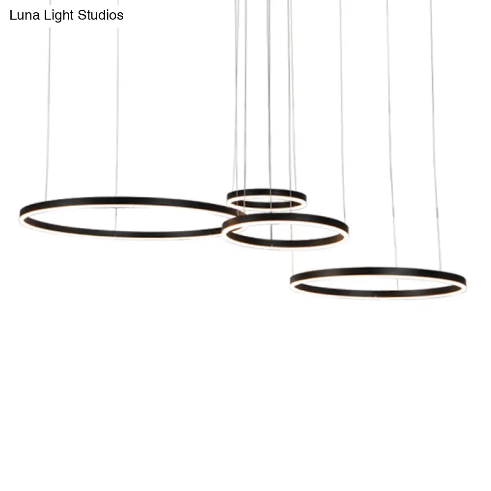 Sleek Black Metal Led Chandelier: Elegant Minimalistic Hanging Ceiling Light For Sitting Room