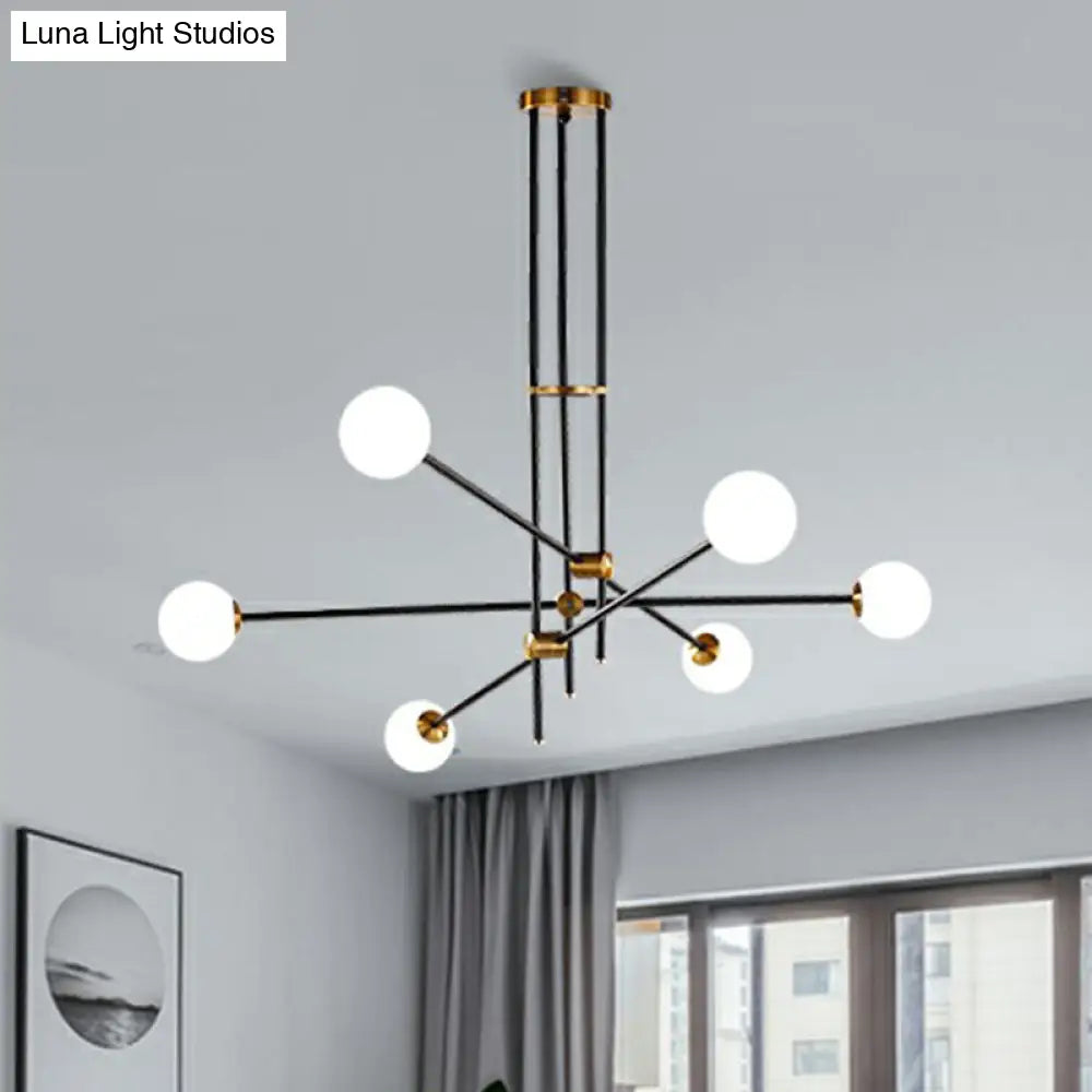 Sleek Black Metal Linear Chandelier With Ball White Glass Shade - Perfect For Living Room Pendant