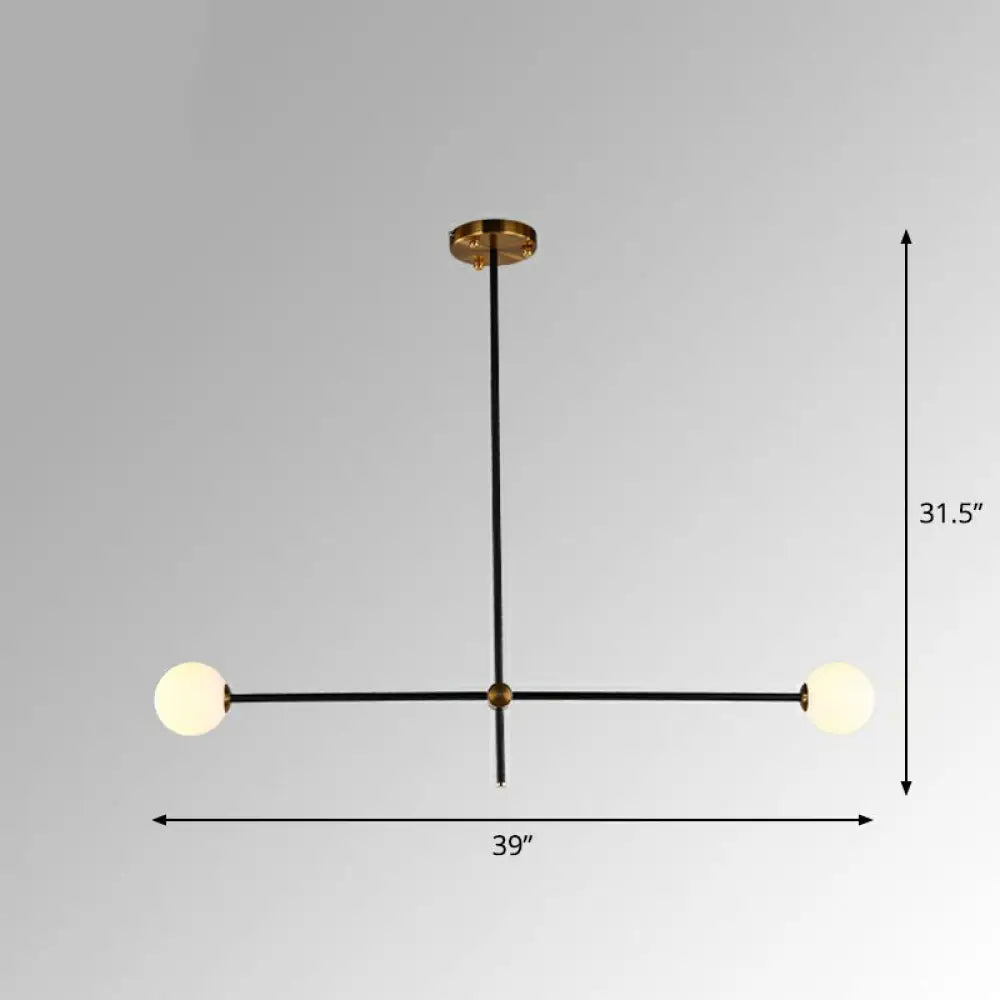 Sleek Black Metal Linear Chandelier With Ball White Glass Shade - Perfect For Living Room Pendant