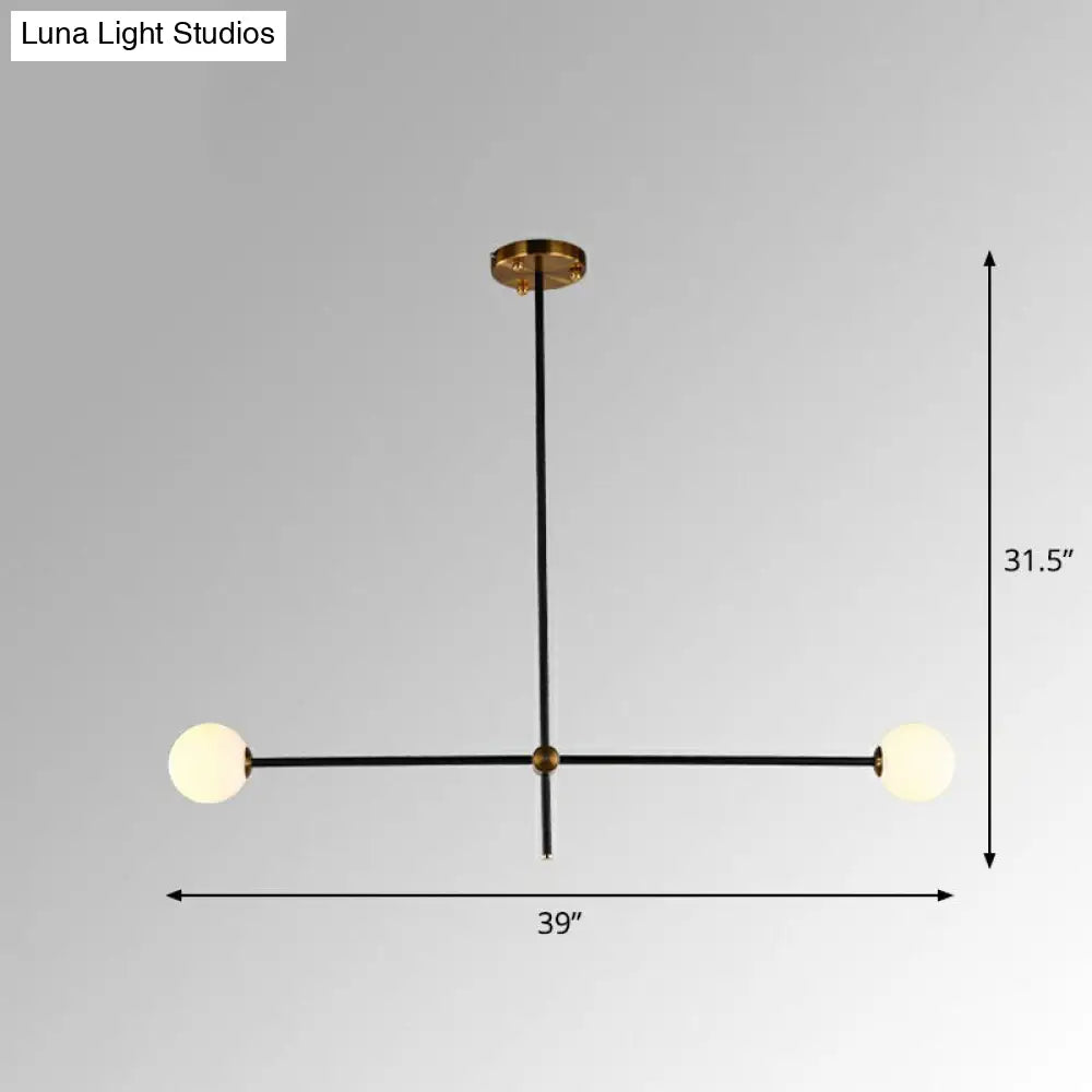 Sleek Black Metal Chandelier With White Glass Shade - Simplicity Linear Pendant Lighting For Living