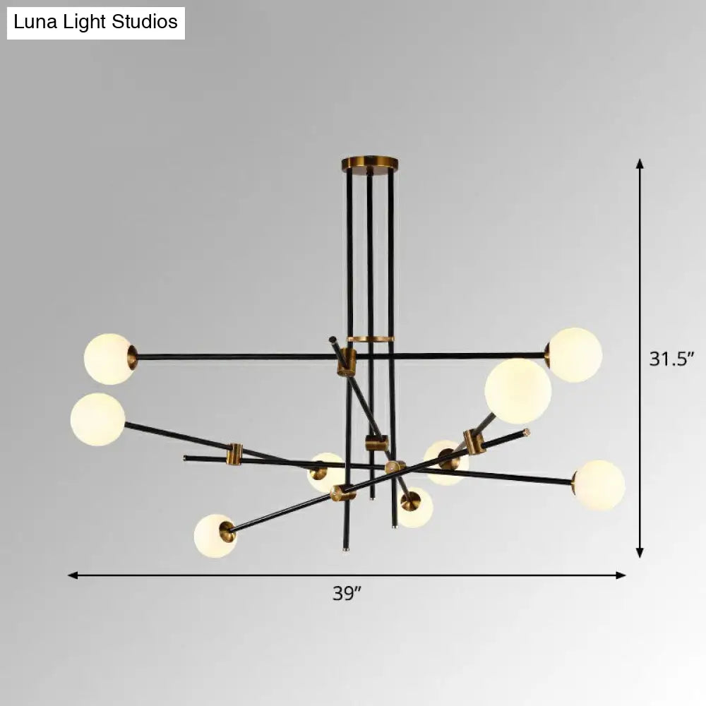 Sleek Black Metal Chandelier With White Glass Shade - Simplicity Linear Pendant Lighting For Living