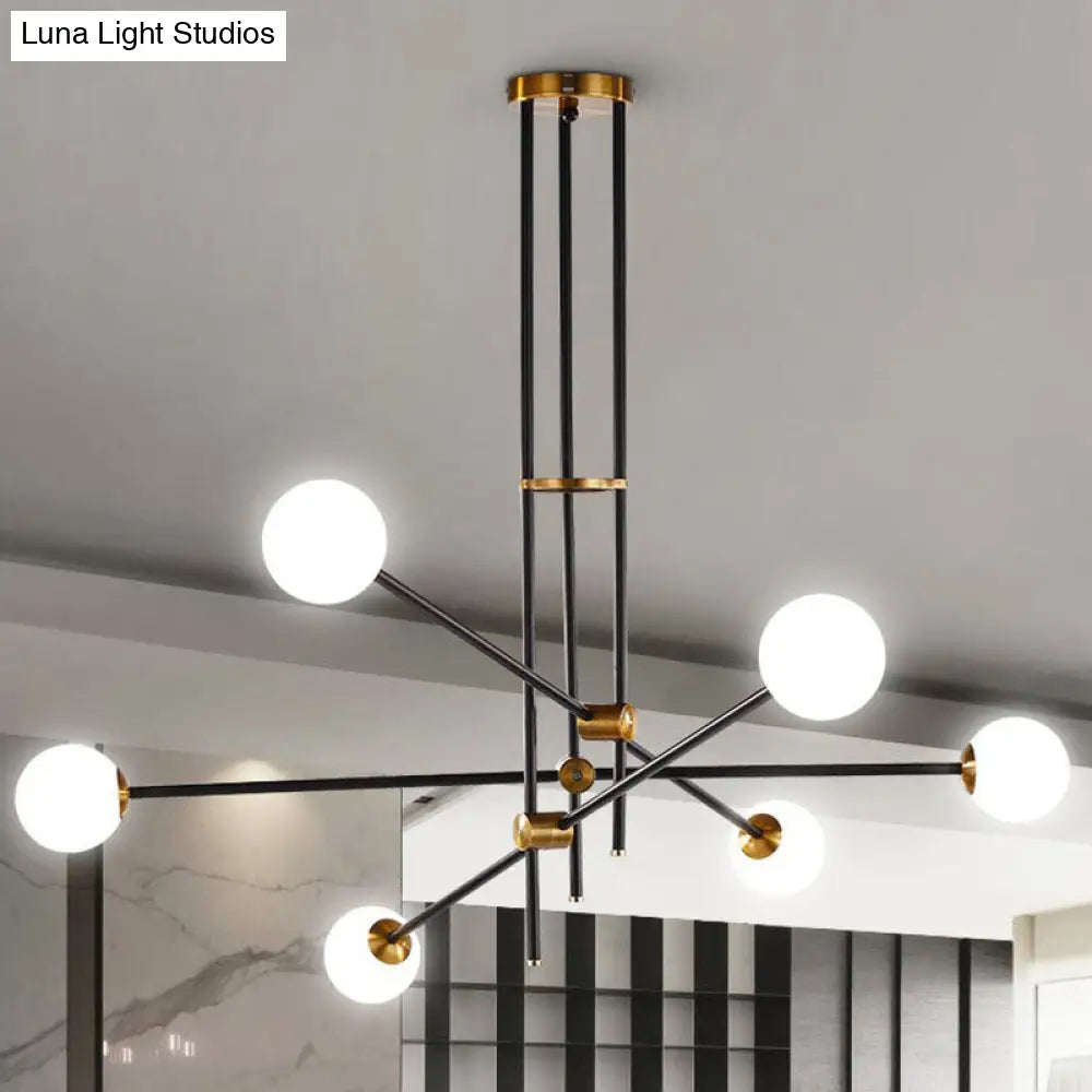 Sleek Black Metal Chandelier With White Glass Shade - Simplicity Linear Pendant Lighting For Living