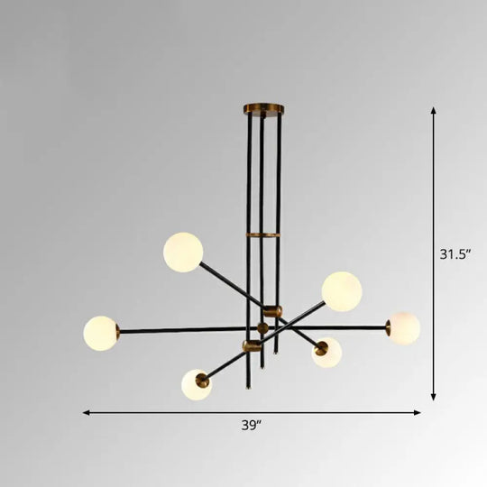 Sleek Black Metal Linear Chandelier With Ball White Glass Shade - Perfect For Living Room Pendant