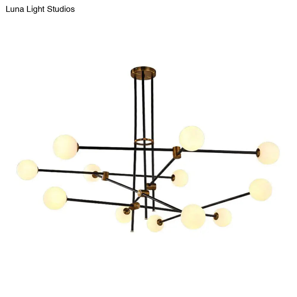 Sleek Black Metal Chandelier With White Glass Shade - Simplicity Linear Pendant Lighting For Living