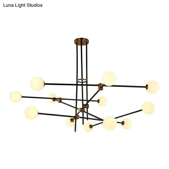 Sleek Black Metal Chandelier With White Glass Shade - Simplicity Linear Pendant Lighting For Living