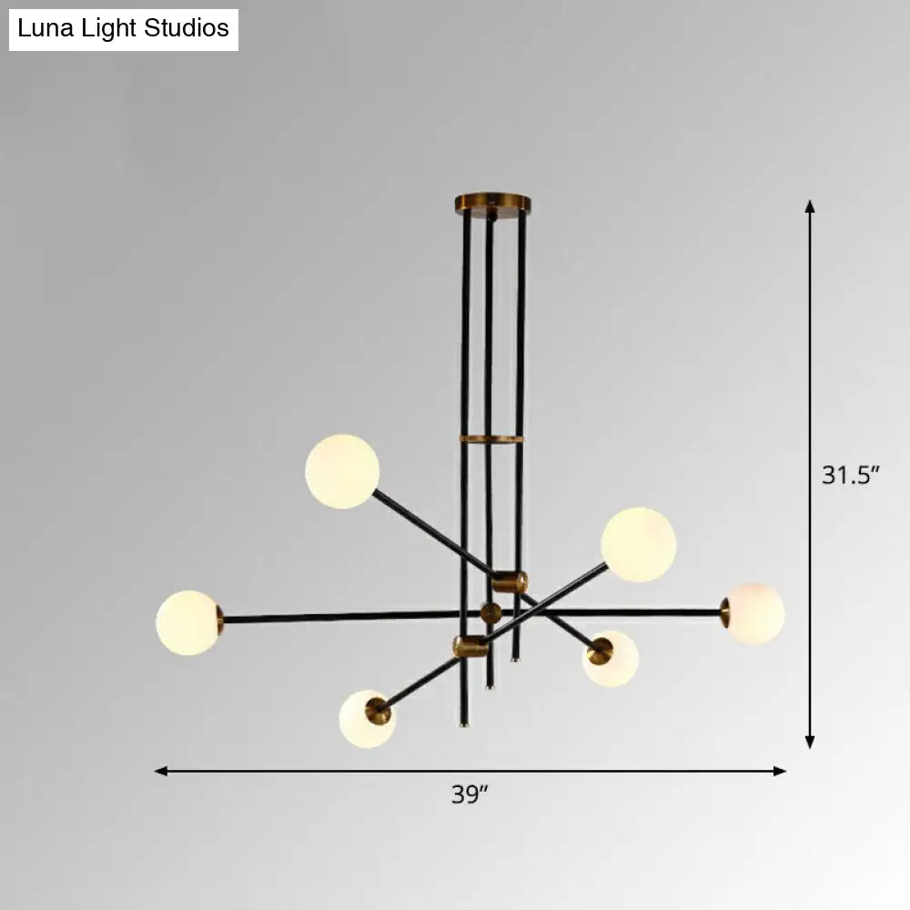 Sleek Black Metal Chandelier With White Glass Shade - Simplicity Linear Pendant Lighting For Living