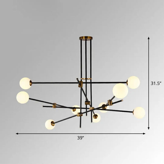 Sleek Black Metal Linear Chandelier With Ball White Glass Shade - Perfect For Living Room Pendant