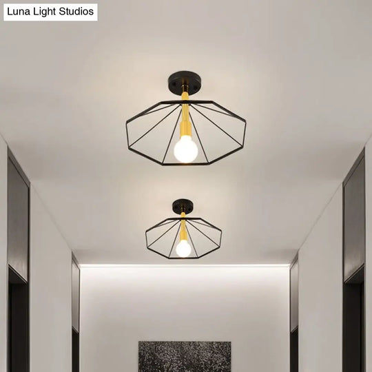 Sleek Black Metal Semi Flush Ceiling Light - Minimalist 1 Fixture Perfect For Lobby