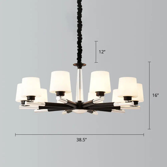 Sleek Black Opal Glass Chandelier - Simplicity Living Room Suspension Light 10 / White