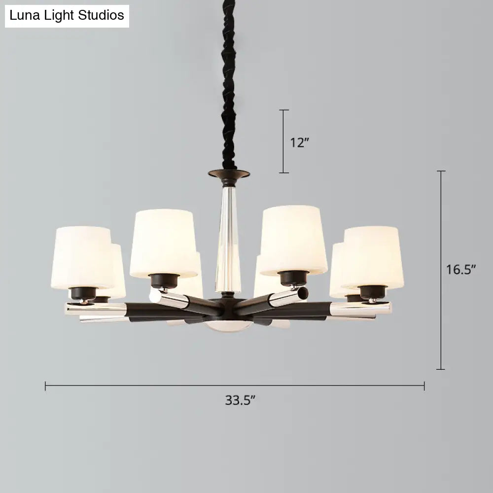 Sleek Black Opal Glass Chandelier - Simplicity Living Room Suspension Light