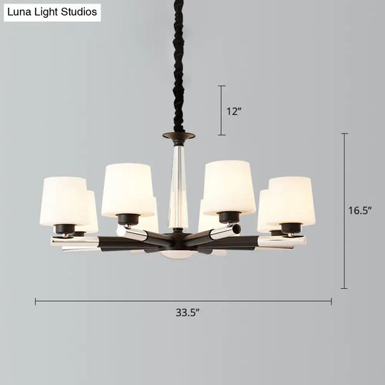 Sleek Black Opal Glass Chandelier - Simplicity Living Room Suspension Light