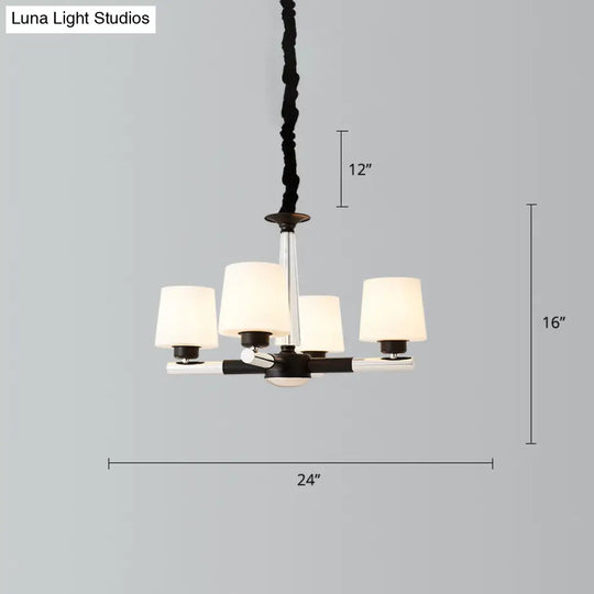 Sleek Black Opal Glass Chandelier - Simplicity Living Room Suspension Light