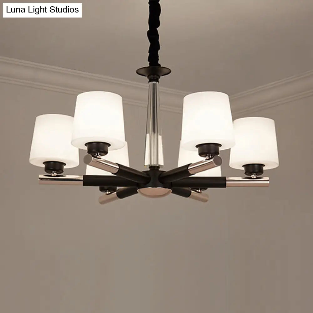 Sleek Black Opal Glass Chandelier - Simplicity Living Room Suspension Light