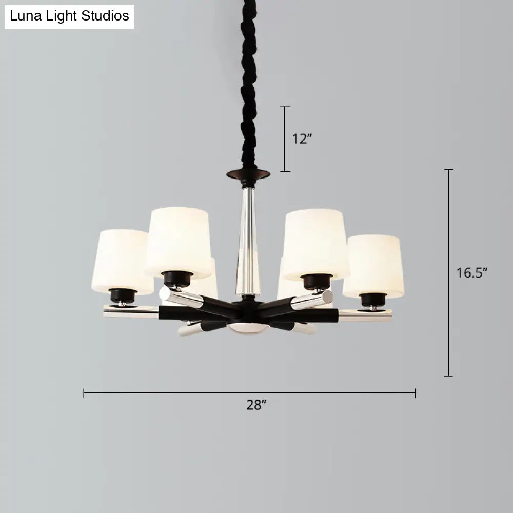 Sleek Black Opal Glass Chandelier - Simplicity Living Room Suspension Light