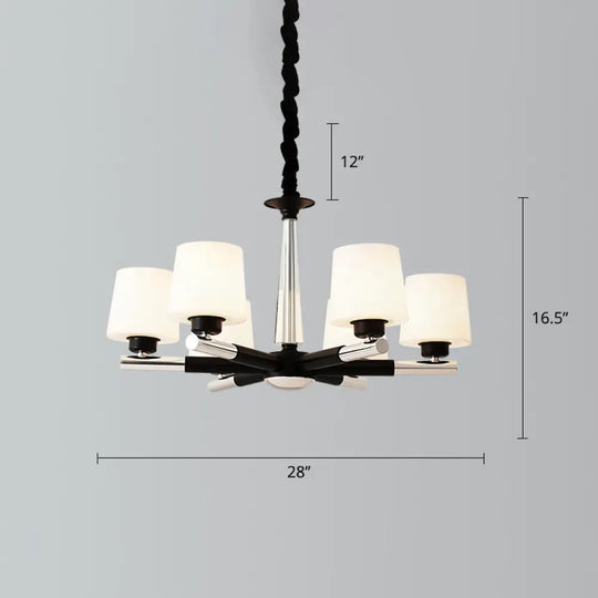 Sleek Black Opal Glass Chandelier - Simplicity Living Room Suspension Light 6 / White