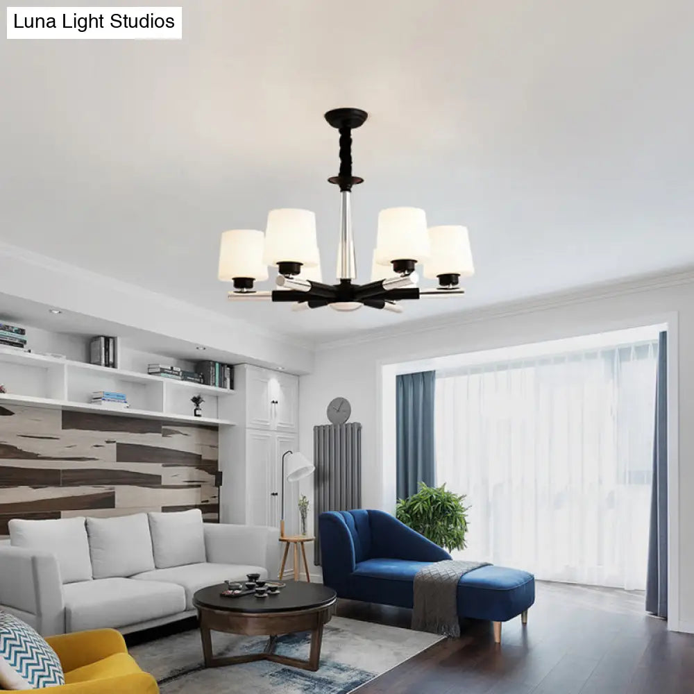 Sleek Black Opal Glass Chandelier - Simplicity Living Room Suspension Light