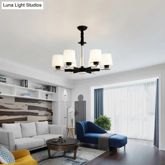 Sleek Black Opal Glass Chandelier - Simplicity Living Room Suspension Light