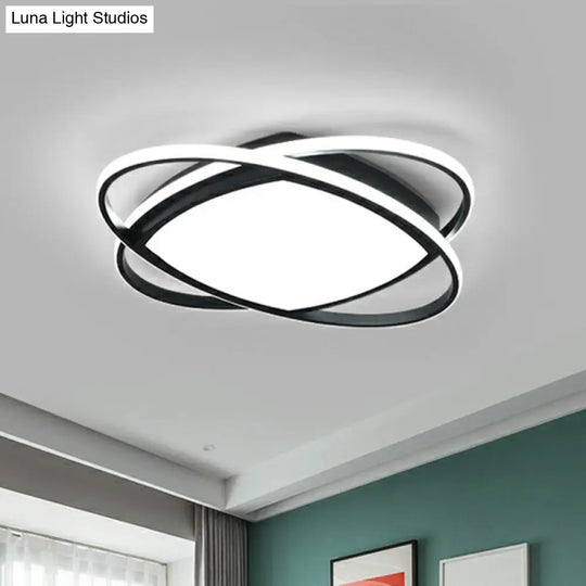 Sleek Black Oval Led Ceiling Lamp For Bedroom - Simplicity Acrylic Flush Mount Light