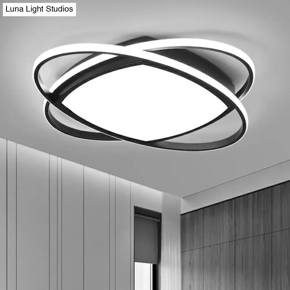 Sleek Black Oval Led Ceiling Lamp For Bedroom - Simplicity Acrylic Flush Mount Light / 19.5 White