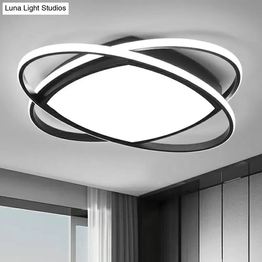 Sleek Black Oval Led Ceiling Lamp For Bedroom - Simplicity Acrylic Flush Mount Light