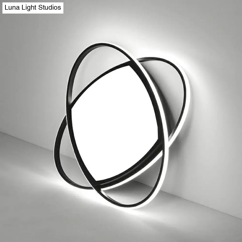 Sleek Black Oval Led Ceiling Lamp For Bedroom - Simplicity Acrylic Flush Mount Light