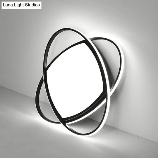 Sleek Black Oval Led Ceiling Lamp For Bedroom - Simplicity Acrylic Flush Mount Light