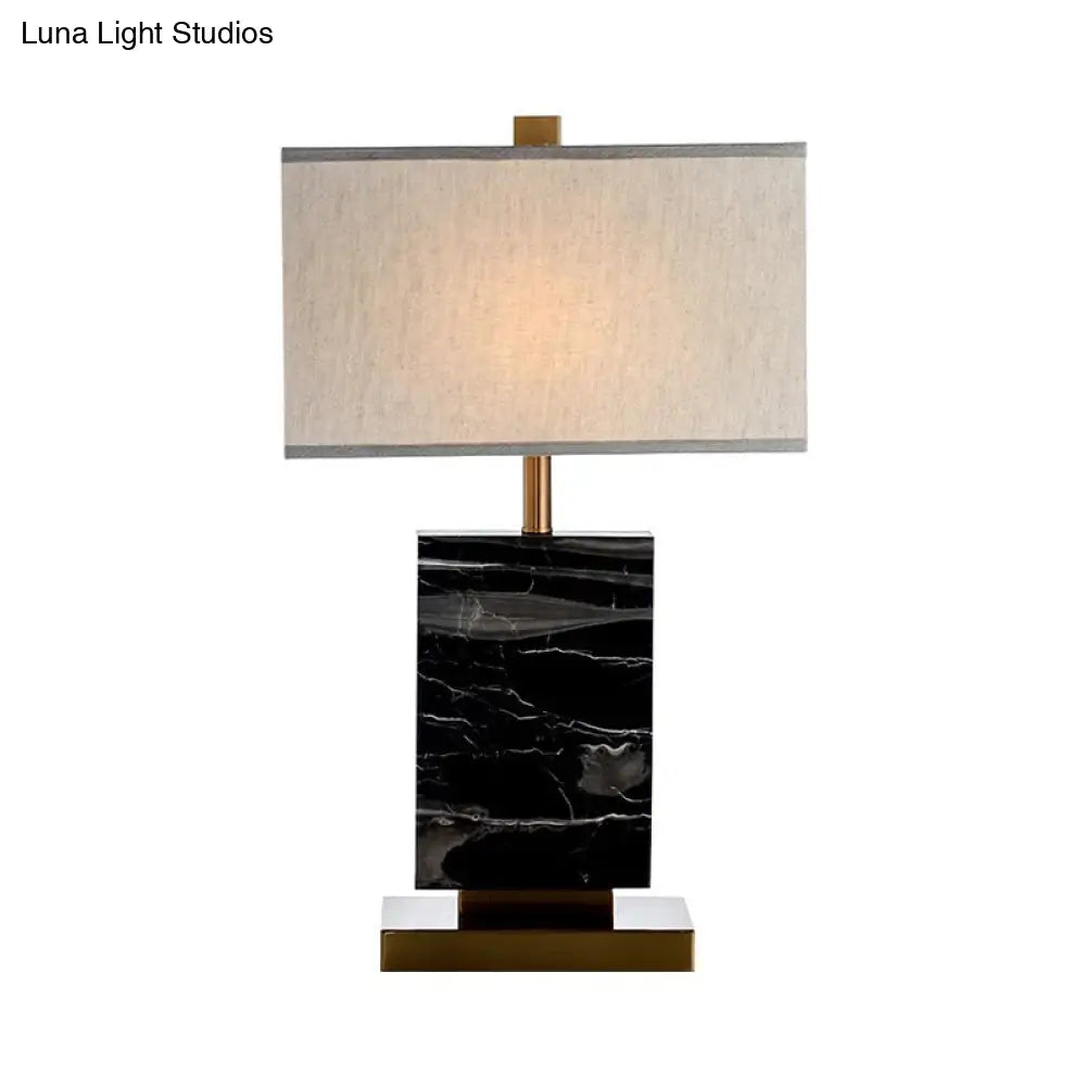 Sleek Black Rectangular Table Lamp With Marble Base And Fabric Shade - Minimalist Design