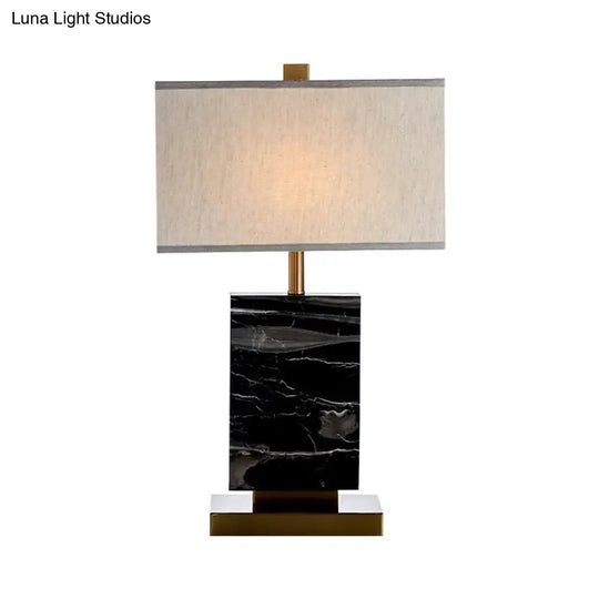 Sleek Black Rectangular Table Lamp With Marble Base And Fabric Shade - Minimalist Design