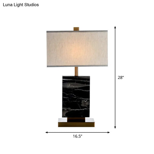 Sleek Black Rectangular Table Lamp With Marble Base And Fabric Shade - Minimalist Design