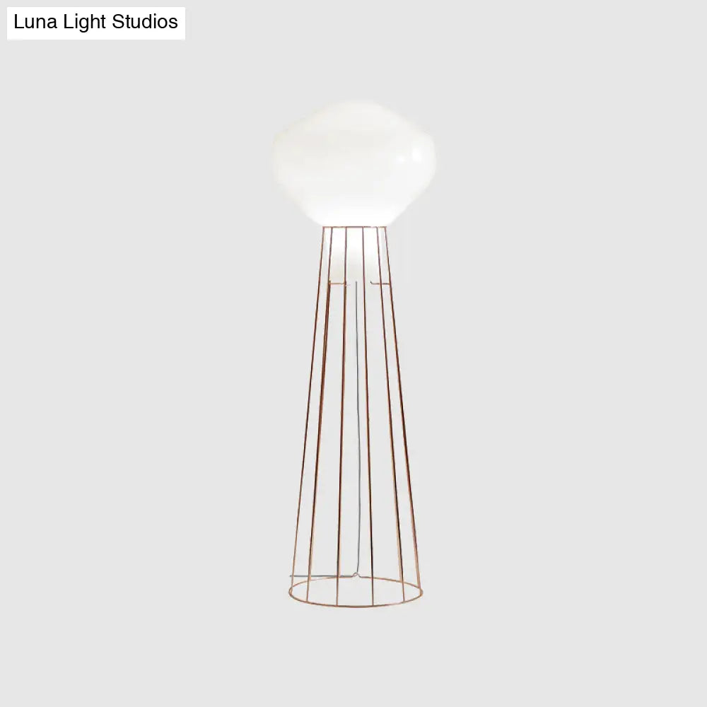 Sleek Black/Rose Gold Geometric Floor Lamp With Dome Cage - Minimalistic Metal Stand Up Light For