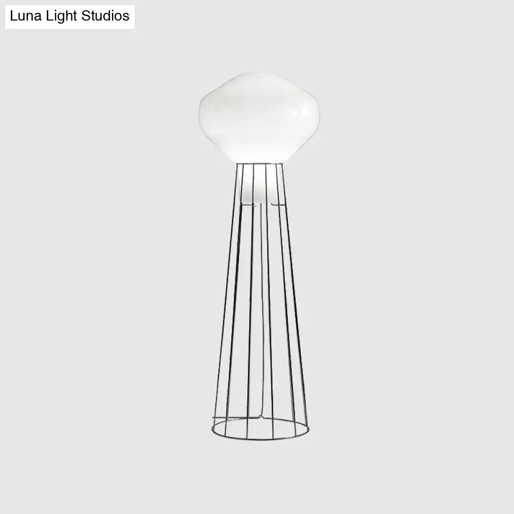 Sleek Black/Rose Gold Geometric Floor Lamp With Dome Cage - Minimalistic Metal Stand Up Light For