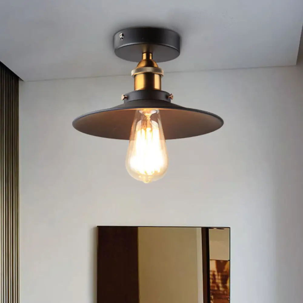 Sleek Black Single Dining Room Ceiling Light - Umbrella Semi Flush Mount / 10’ Cone