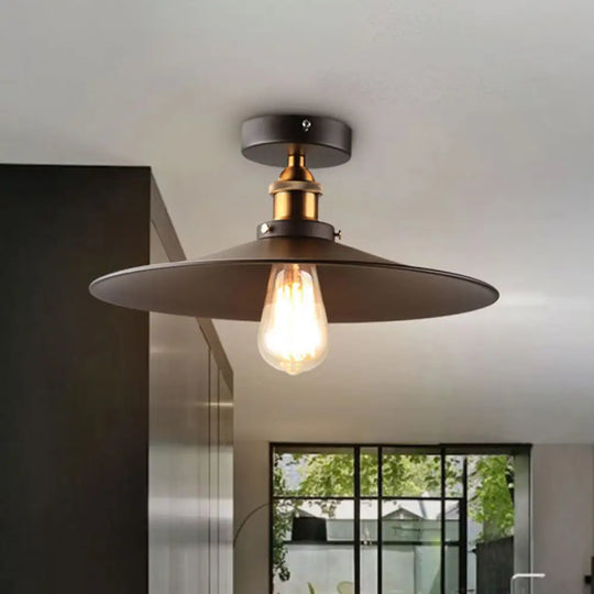 Sleek Black Single Dining Room Ceiling Light - Umbrella Semi Flush Mount / 14’ Cone