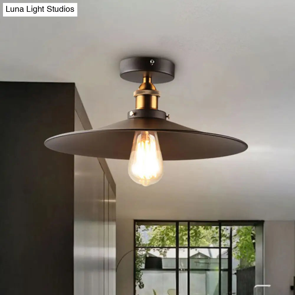 Sleek Black Single Dining Room Ceiling Light - Umbrella Semi Flush Mount / 14 Cone