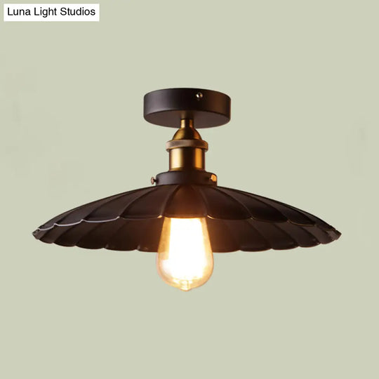 Sleek Black Single Dining Room Ceiling Light - Umbrella Semi Flush Mount