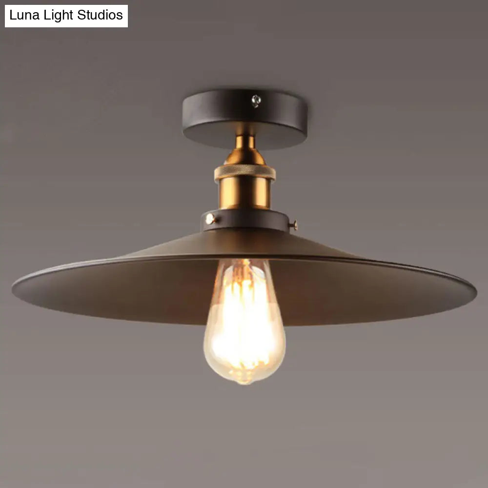 Sleek Black Single Dining Room Ceiling Light - Umbrella Semi Flush Mount