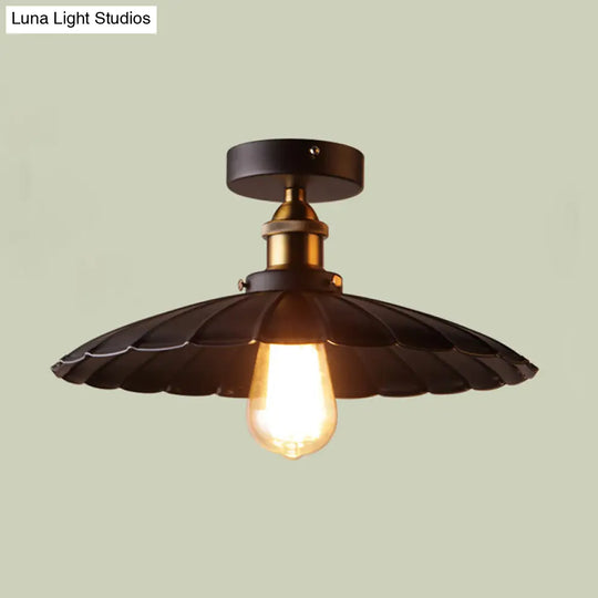 Sleek Black Single Dining Room Ceiling Light - Umbrella Semi Flush Mount