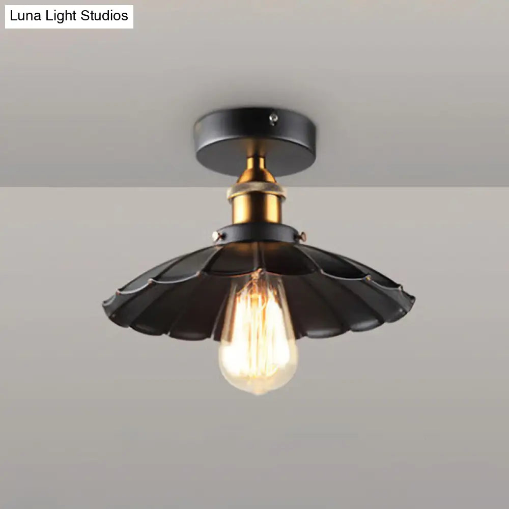 Sleek Black Single Dining Room Ceiling Light - Umbrella Semi Flush Mount