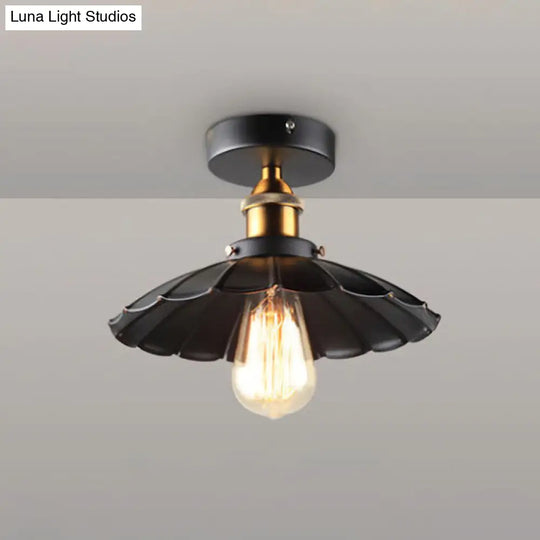 Sleek Black Single Dining Room Ceiling Light - Umbrella Semi Flush Mount