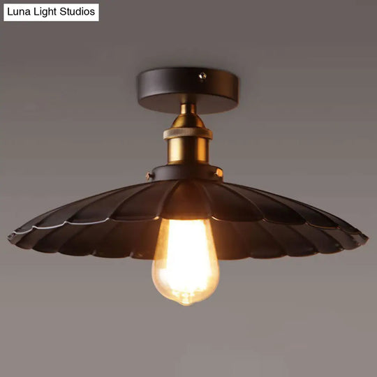 Sleek Black Single Dining Room Ceiling Light - Umbrella Semi Flush Mount