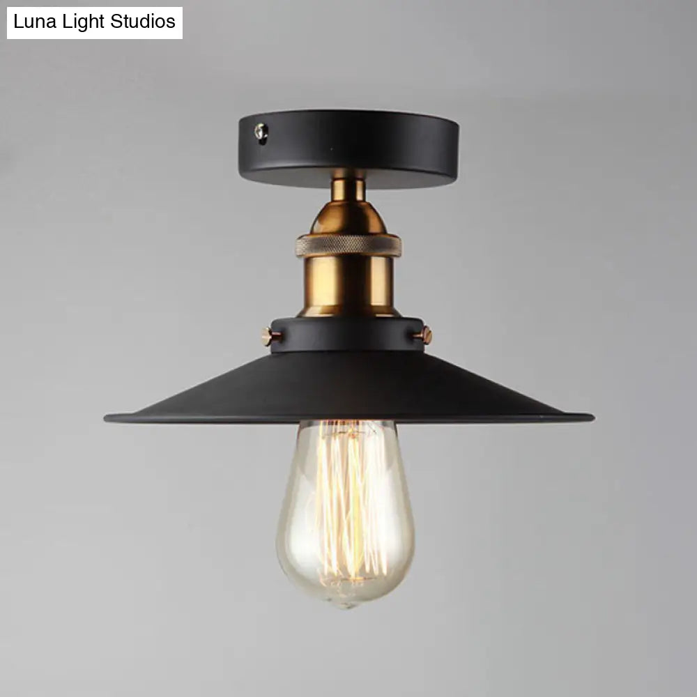 Sleek Black Single Dining Room Ceiling Light - Umbrella Semi Flush Mount