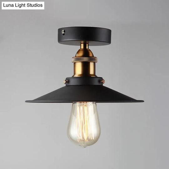 Sleek Black Single Dining Room Ceiling Light - Umbrella Semi Flush Mount