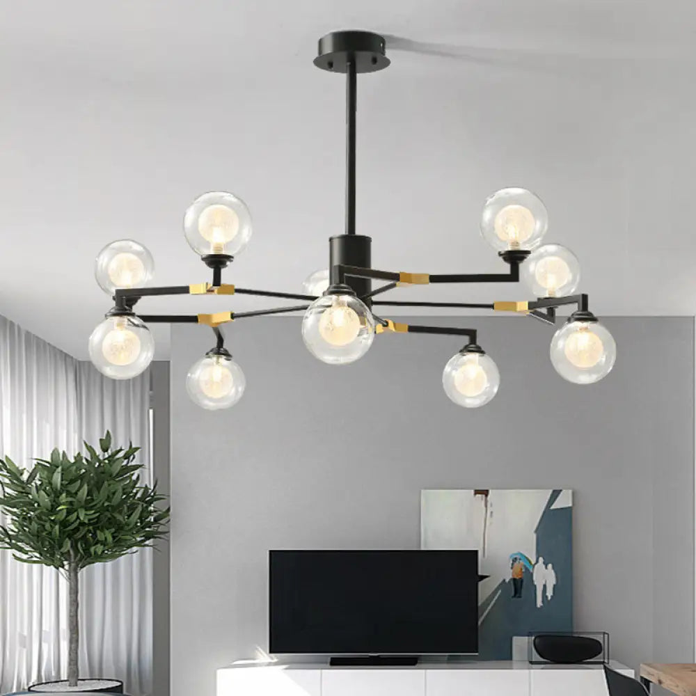 Sleek Black Sphere Chandelier Light Clear Glass Pendant Fixture - 8/10 Head Modern Lighting 10 /