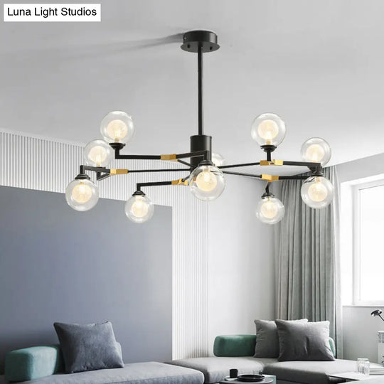 Modern Clear Glass Sphere Chandelier With 8/10 Black Pendant Lighting Heads