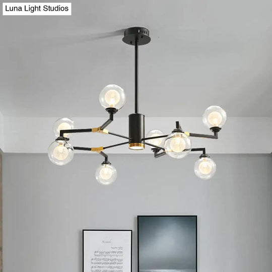 Modern Clear Glass Sphere Chandelier With 8/10 Black Pendant Lighting Heads 8 /